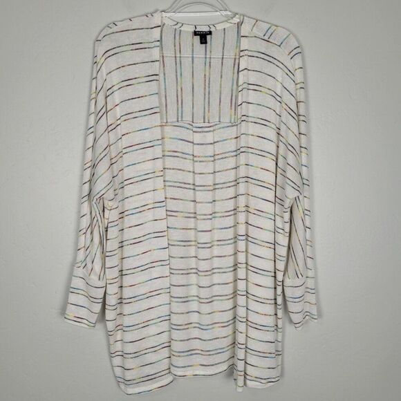 Torrid Cardigan Dolman Sleeve Long Open Front White Rainbow Multi Stripe Size 0X - Picture 3 of 13